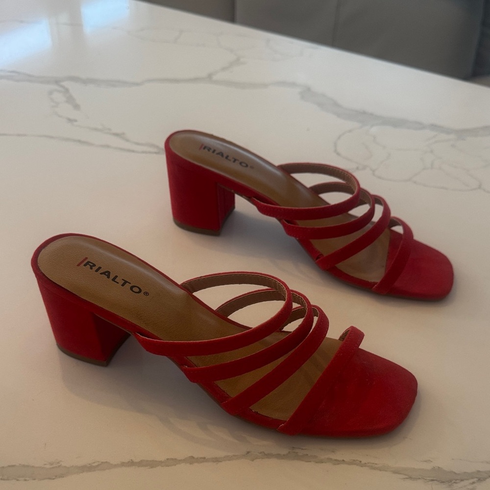 Rialto Red Multi-Strap Block Heel Sandals
